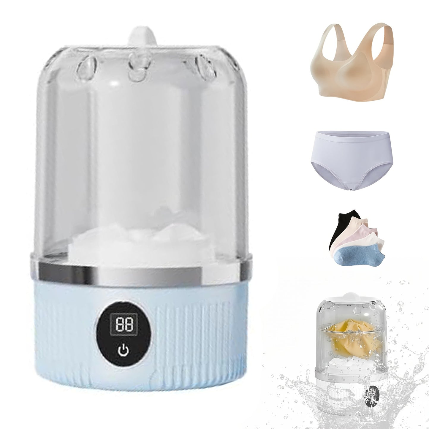 Underwear Washer, Portable Mini Washing Machine, Upgraded Mini Washings Machines, Rechargeable Cordless Washing-Machine, Laundry Cup For Bra, Underwear, Socks.
