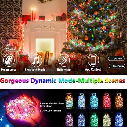 RGB LED Rope Lights - 200 LEDs App & Remote Control String Lights for Room Decor