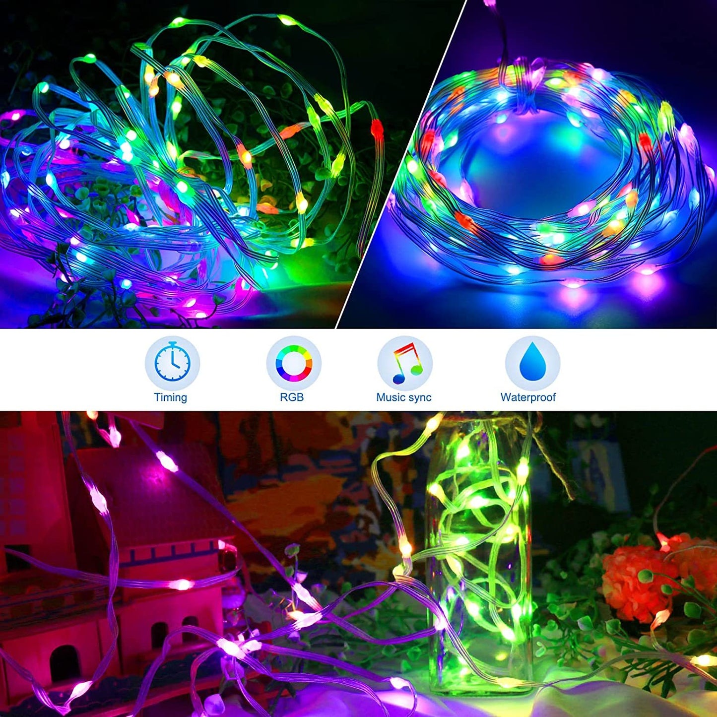 RGB LED Rope Lights - 200 LEDs App & Remote Control String Lights for Room Decor