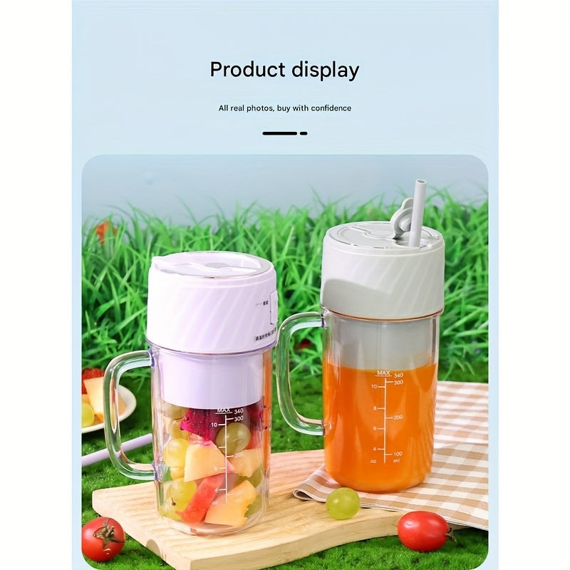 Portable Blender - USB Rechargeable Mini Smoothie Maker with Lid & Straw for Travel, Gym & Home